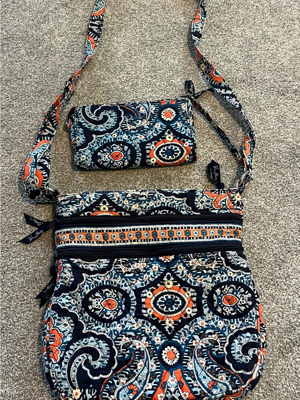 Vera Bradley Navy, Coral & Cream Quilted Crossbody with Matching Wallet